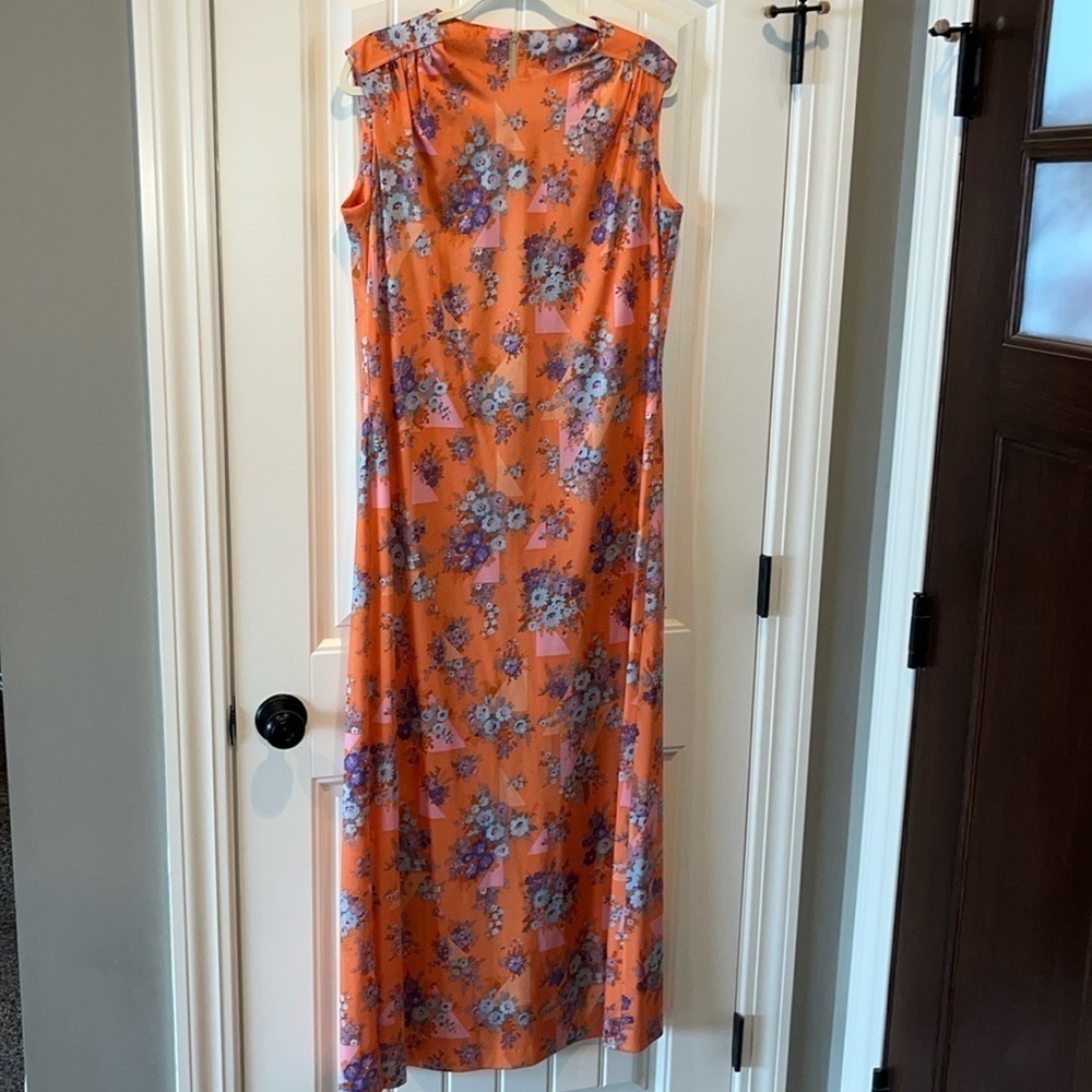 Vintage 1970s orange floral maxi dress hippie disco boho flower power est size M